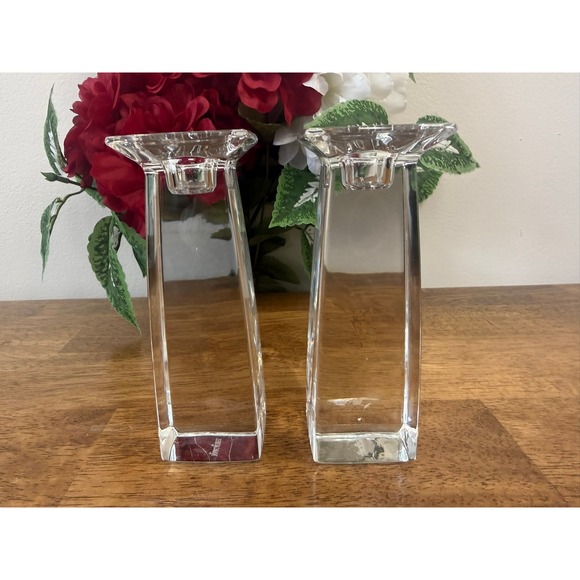 Marc Aurel Other - Vintage Marc Aurel Crystal Candle Holders Pair Square‎ Modernist Minimalist